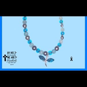 Dragon fly blue and silver flexible adjustable wire necklace